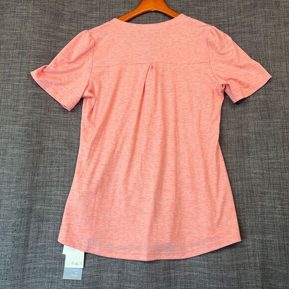 NWT LUYAA Pink Salmon Short Sleeve Blouse 5 Button Sz Small - Picture 2 of 8